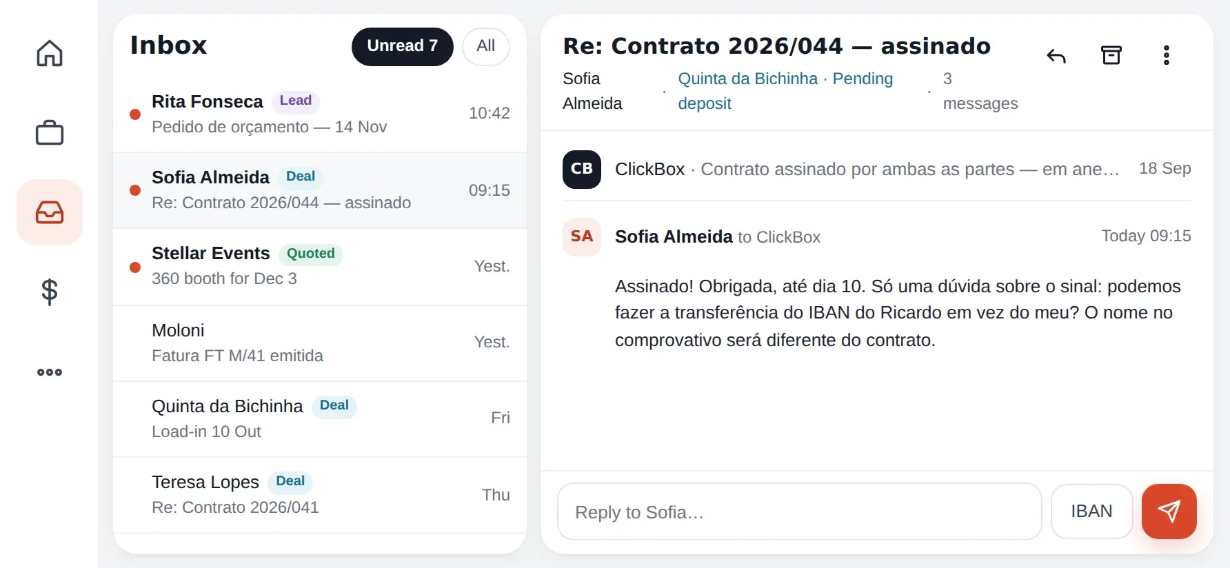 CRM inbox and thread in landscape